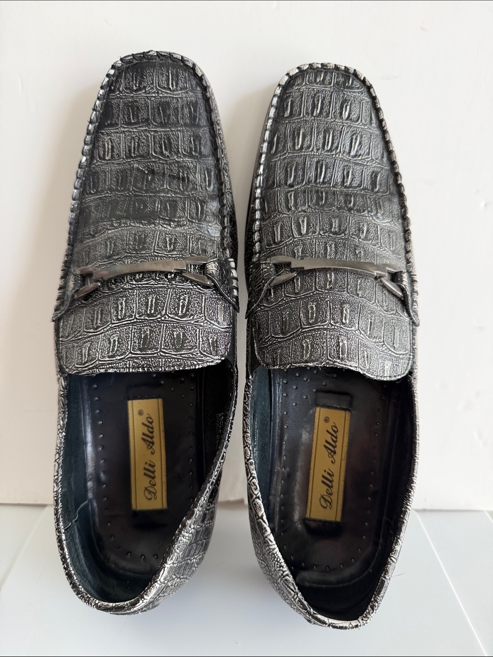 Delli Aldo Men's Black Croc-Embossed Leather Loafers Size 10.5 # M3 19057